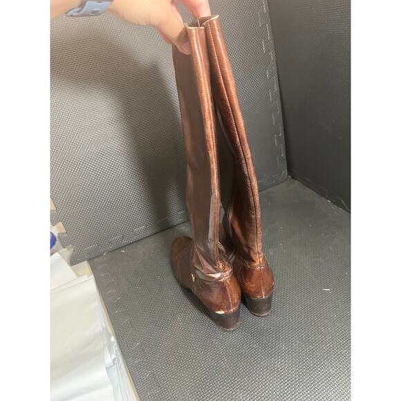 VINTAGE SALVATORE FERRAGAMO Women Brown Leather Tall Knee High Boot Sz 10 Narrow - Picture 5 of 12